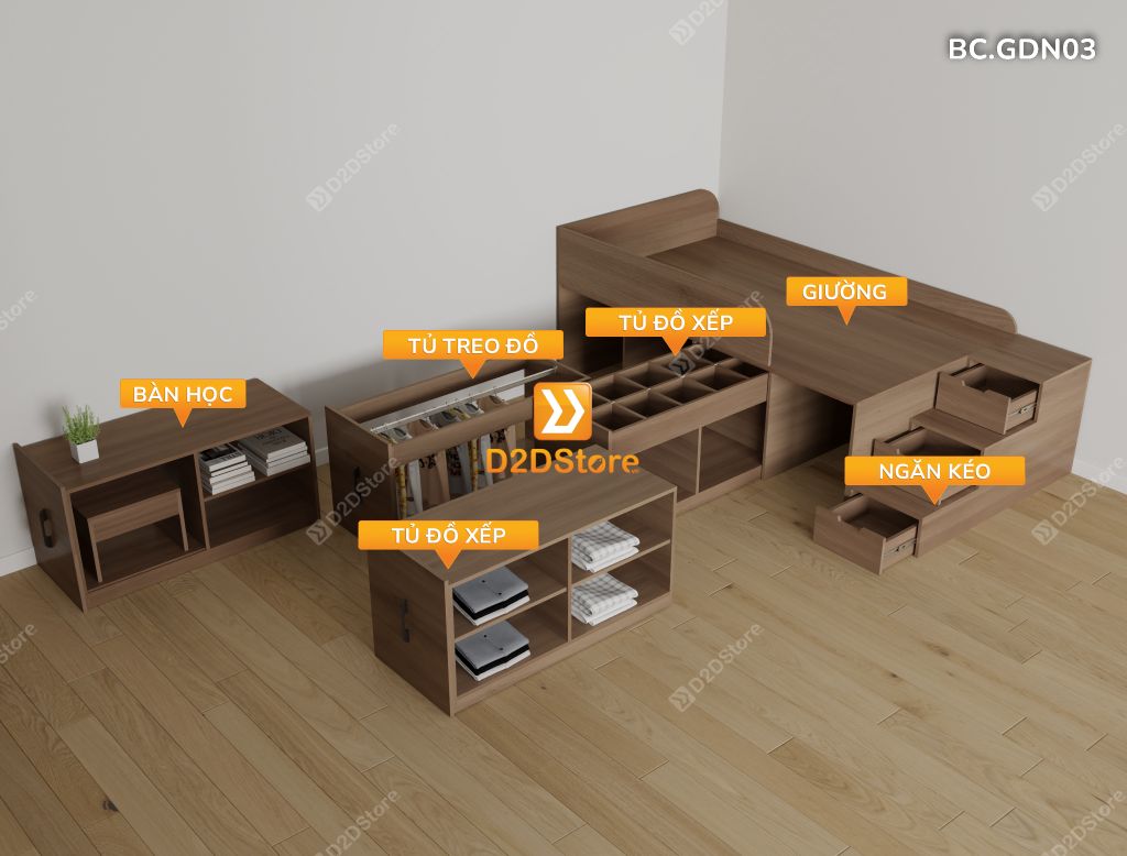 Giường đa năng thông minh nhiều kích thước mã BC.GDN03 - Ảnh 4