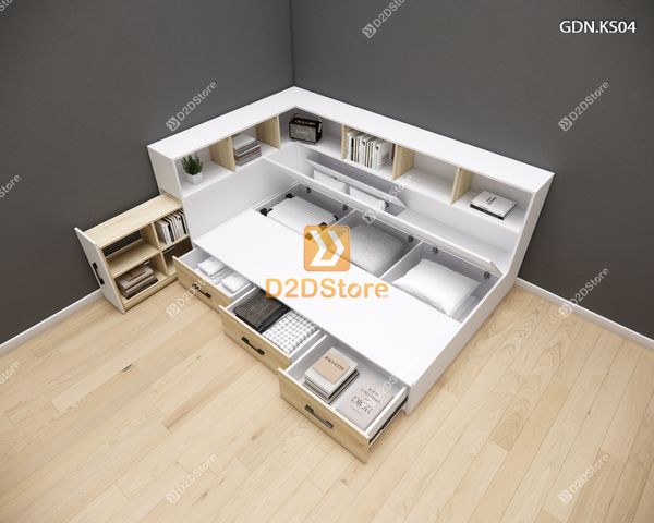 Giường ngủ kết hợp tủ kệ sách GDN.KS04