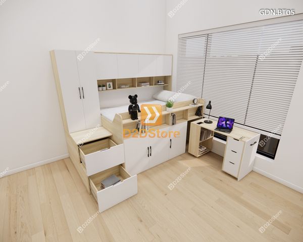 Giường ngủ kết hợp bàn học tủ áo GDN.BT05
