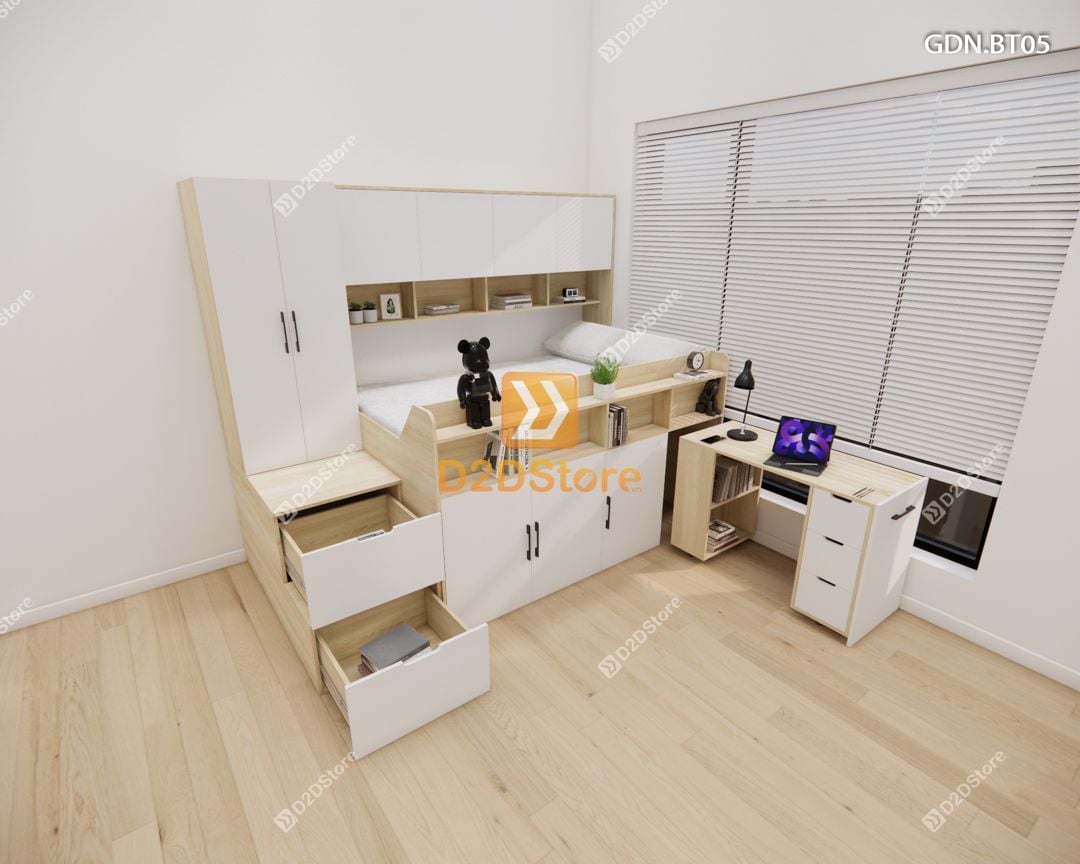  Giường ngủ kết hợp bàn học tủ áo GDN.BT05 