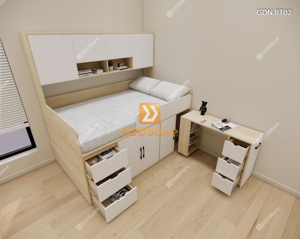 Giường ngủ kết hợp bàn học tủ áo GDN.BT02