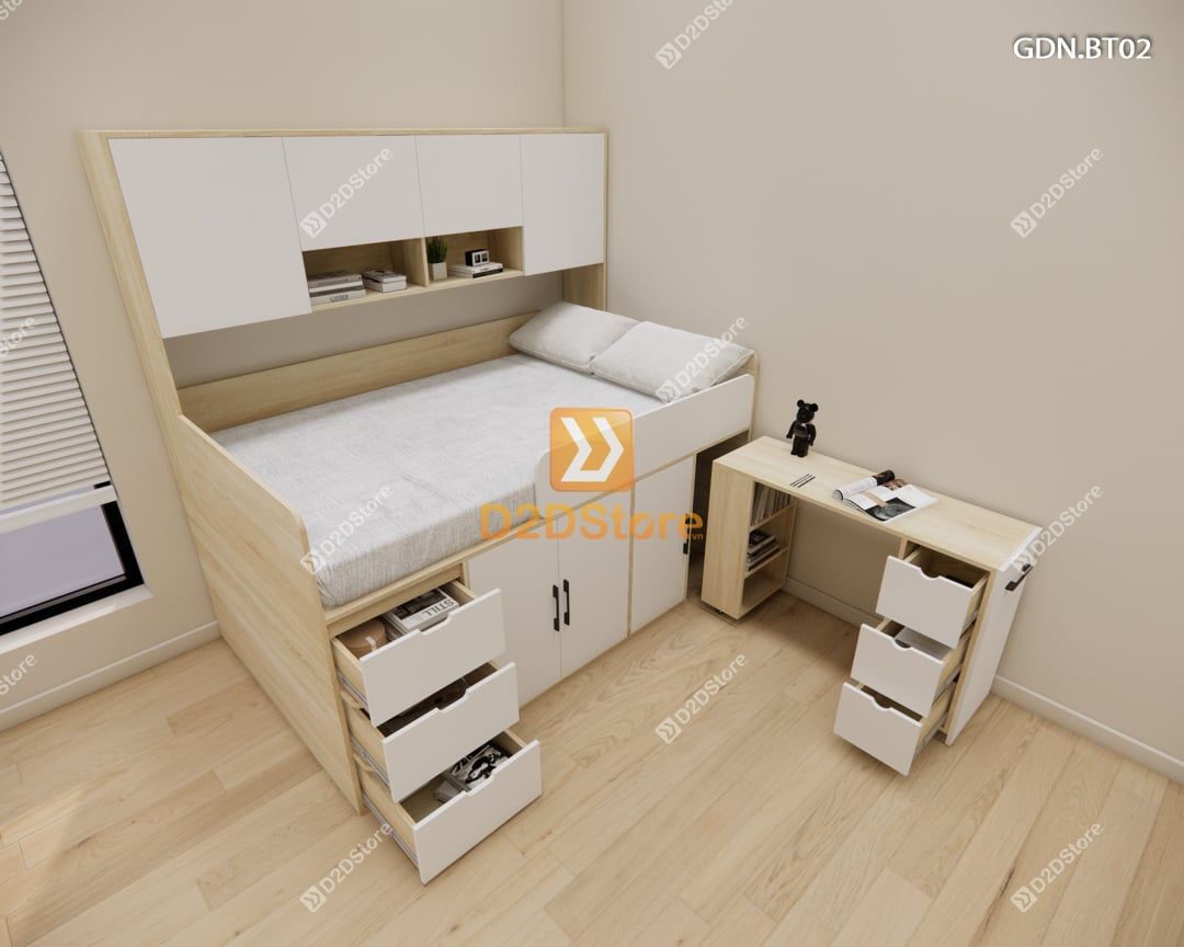  Giường ngủ kết hợp bàn học tủ áo GDN.BT02 