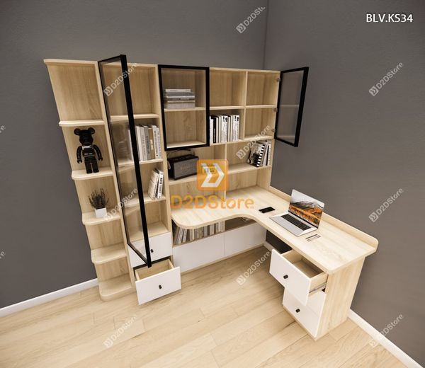 Bàn làm việc kết hợp kệ sách BLV.KS34