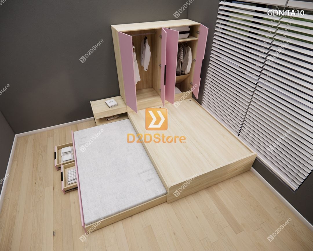  Giường ngủ kết hợp tủ áo GDN.TA10 