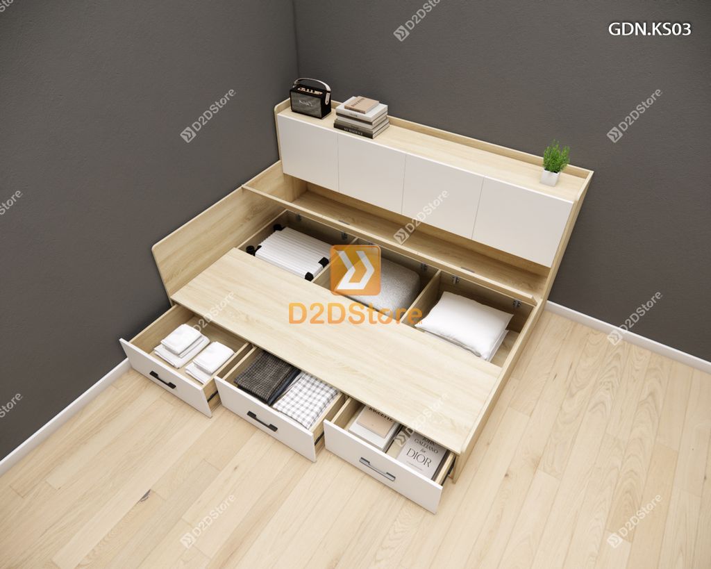 Giường ngủ kết hợp tủ kệ sách GDN.KS03