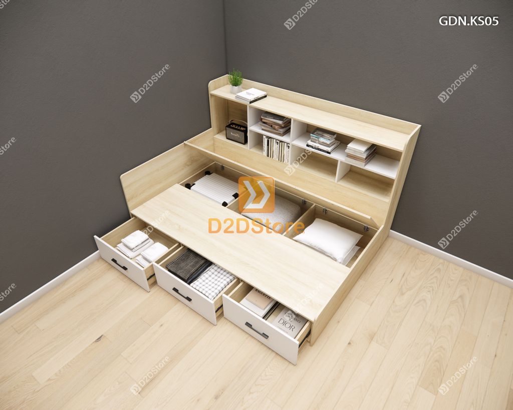 Giường ngủ kết hợp tủ kệ sách GDN.KS05