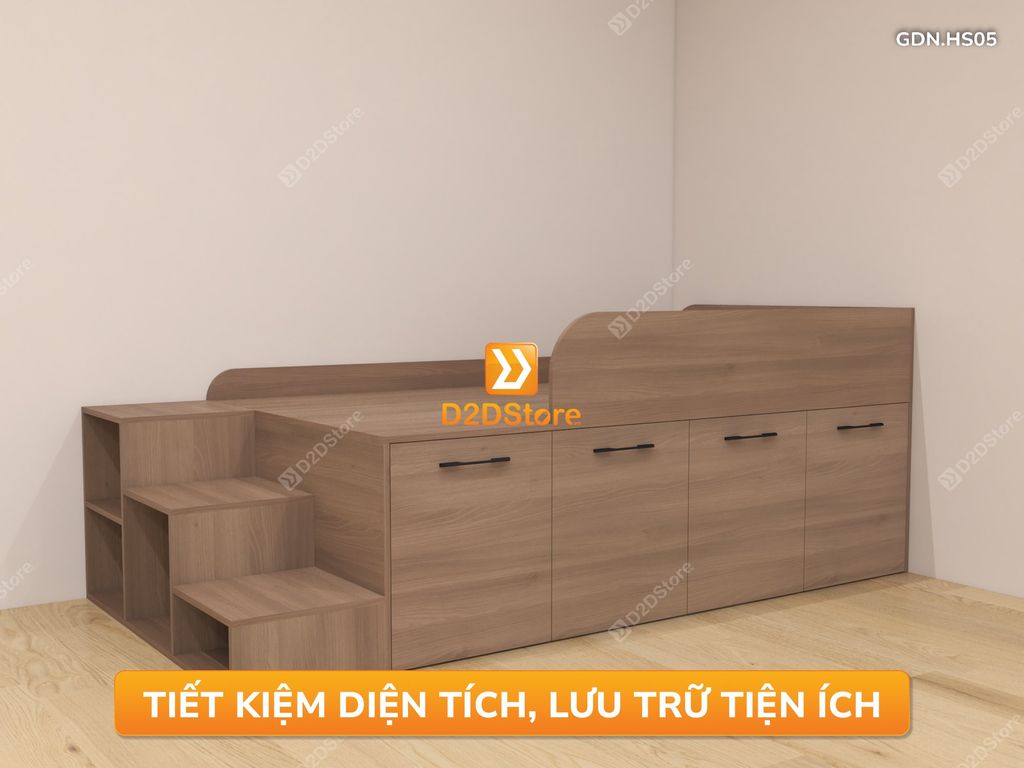 Giường đa năng thông minh kết hợp tủ kéo và bàn, cao 600mm, mã GDN.HS05
