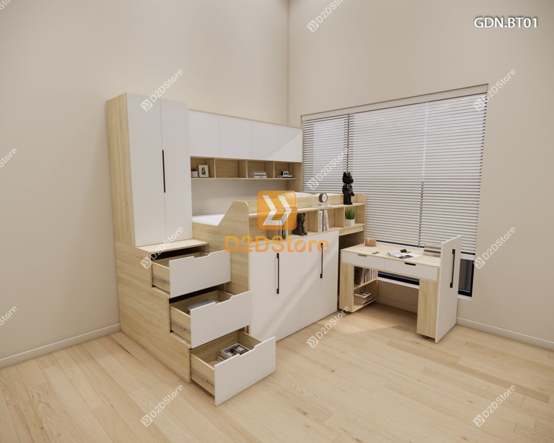  Giường ngủ kết hợp bàn học tủ áo GDN.BT01 