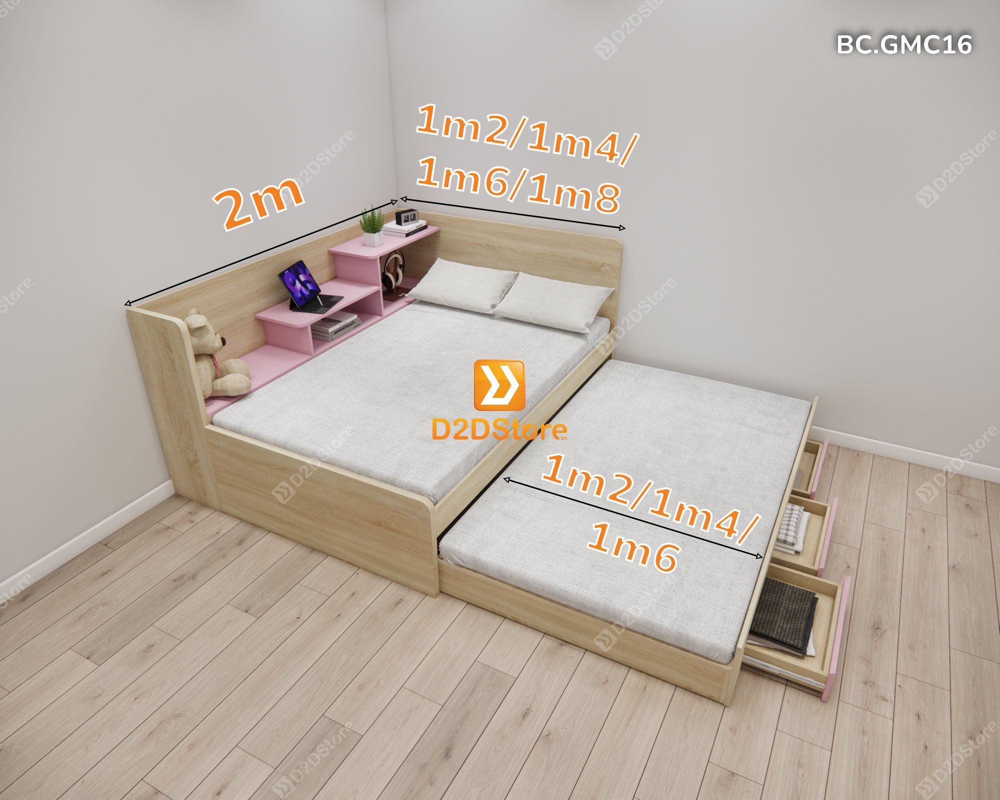  Giường kéo 2 tầng thông minh nhiều kích thước mã BC.GMC16 