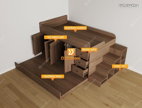 Giường kéo 2 tầng thông minh nhiều kích thước mã BC.GMC14