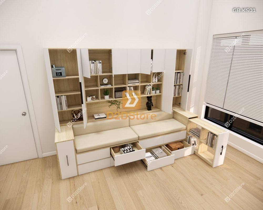  Ghế Bench kết hợp tủ kệ sách GB.KS01 