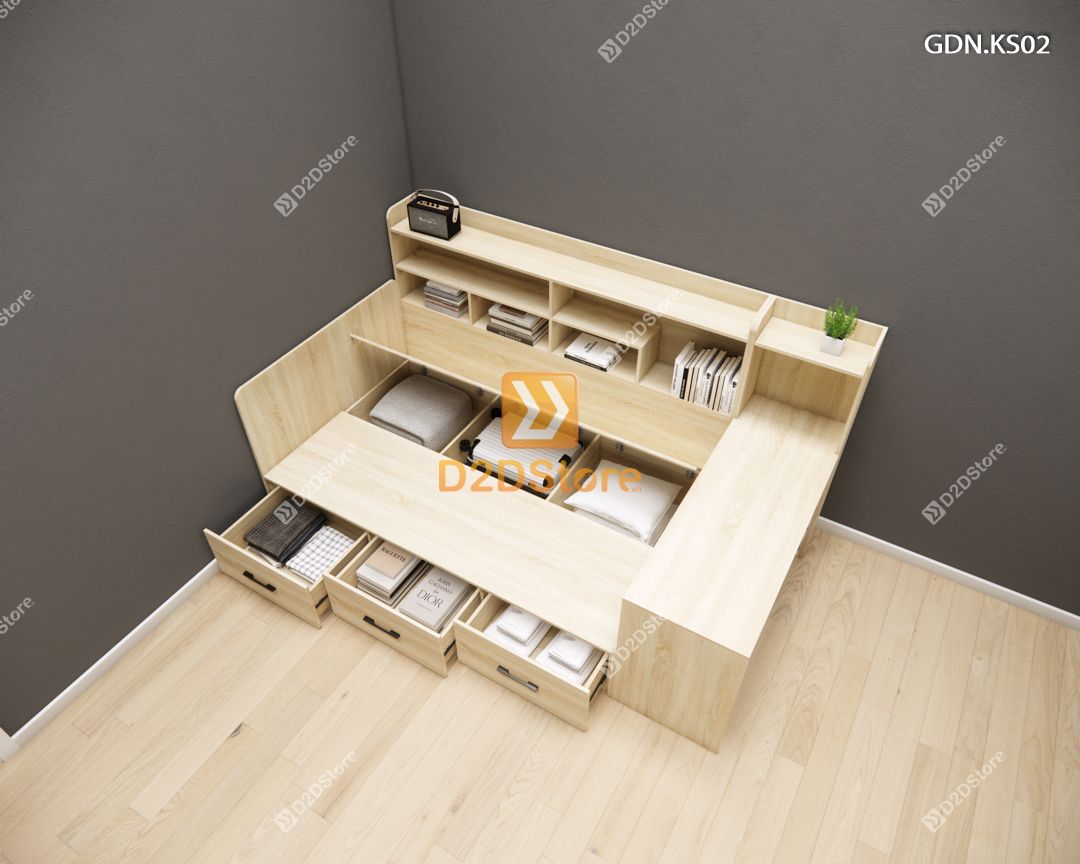  Giường ngủ kết hợp tủ kệ sách GDN.KS02 