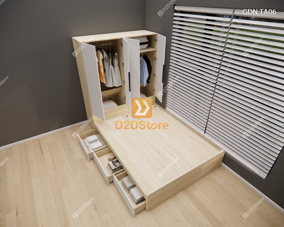  Giường ngủ kết hợp tủ áo GDN.TA06 