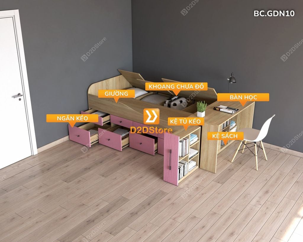 Giường đa năng kết hợp ngăn kéo và bàn học mã BC.GDN10