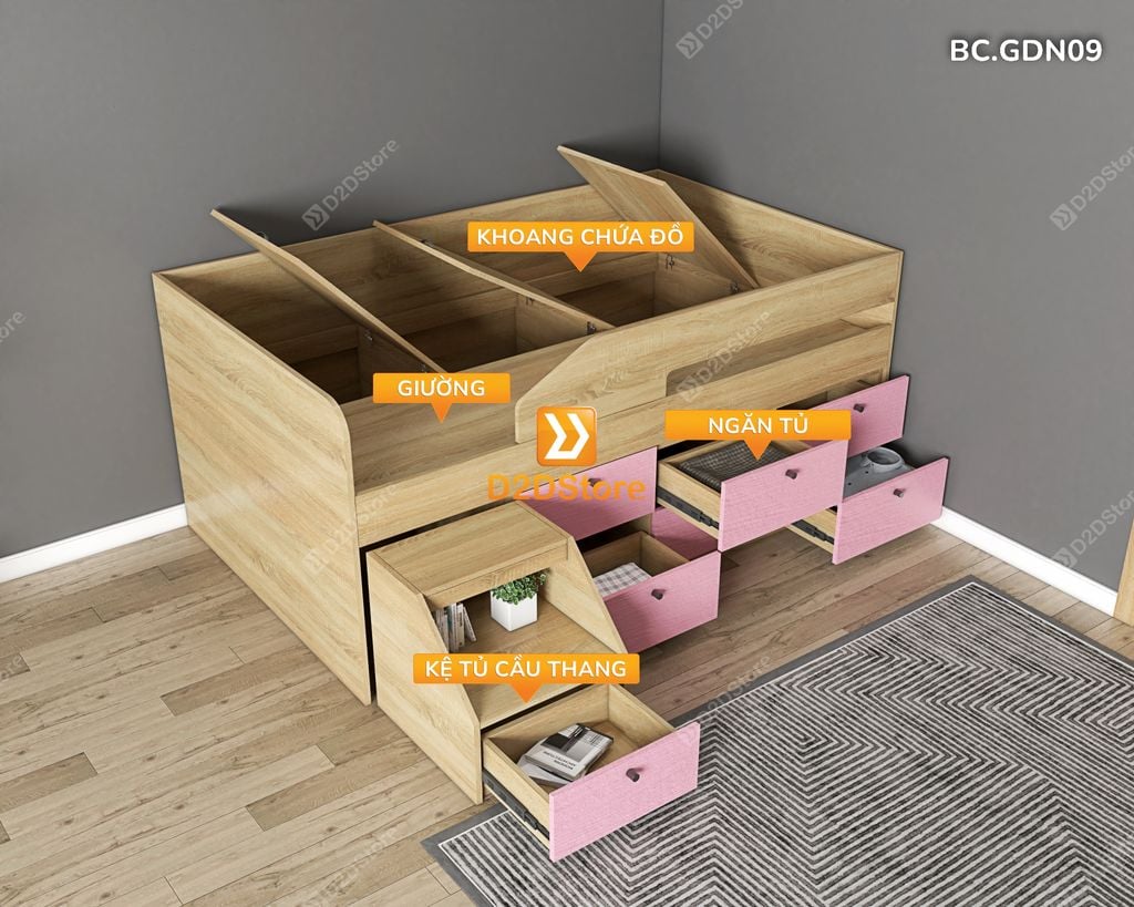 Giường đa năng nhiều ngăn hộc kéo mã BC.GDN09