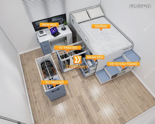 Giường đa năng kết hợp tủ áo và bàn học mã BC.GDN12