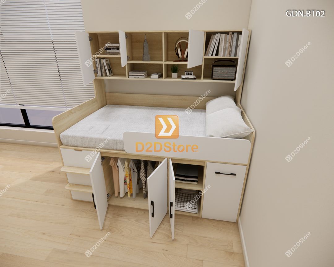  Giường ngủ kết hợp bàn học tủ áo GDN.BT02 
