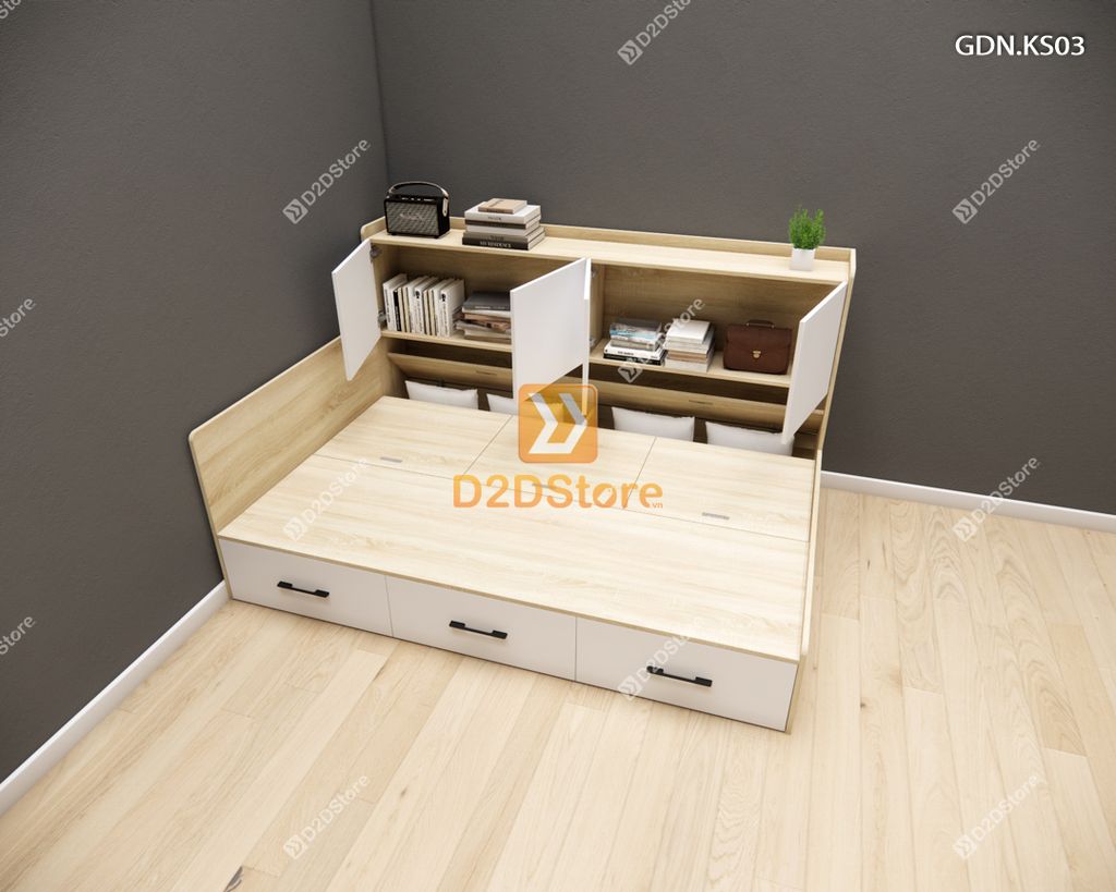 Giường ngủ kết hợp tủ kệ sách GDN.KS03
