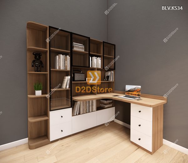 Bàn làm việc kết hợp kệ sách BLV.KS34