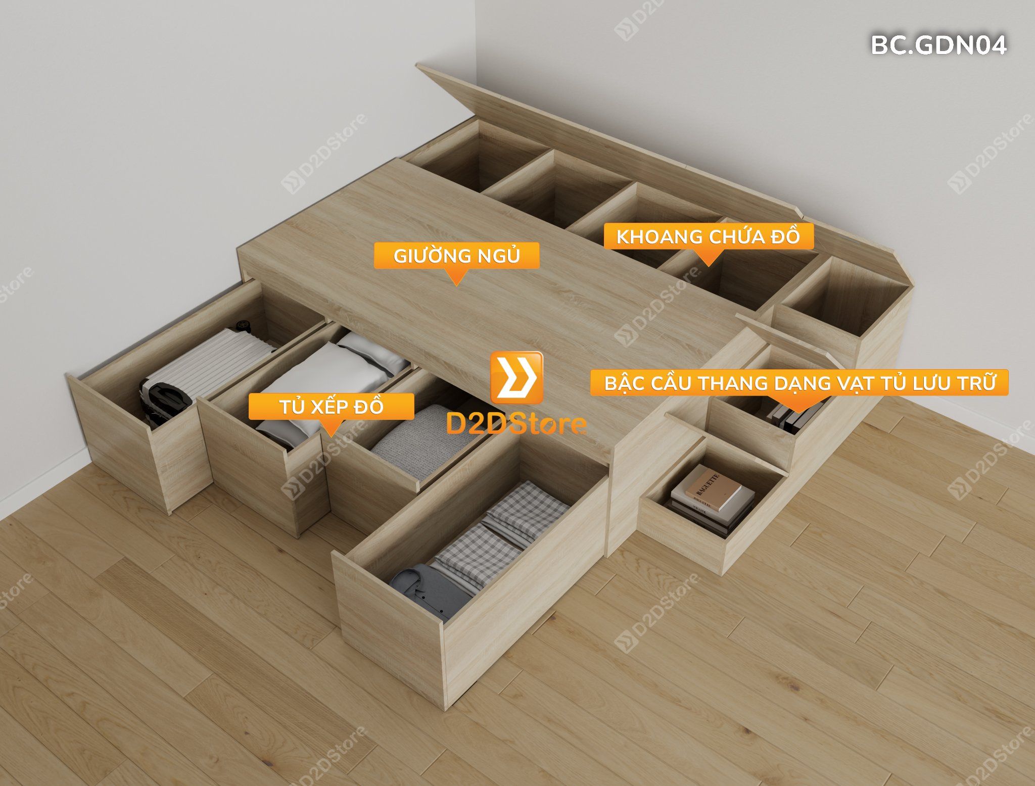  Giường thông minh kết hợp tủ kéo mã BC.GDN04 