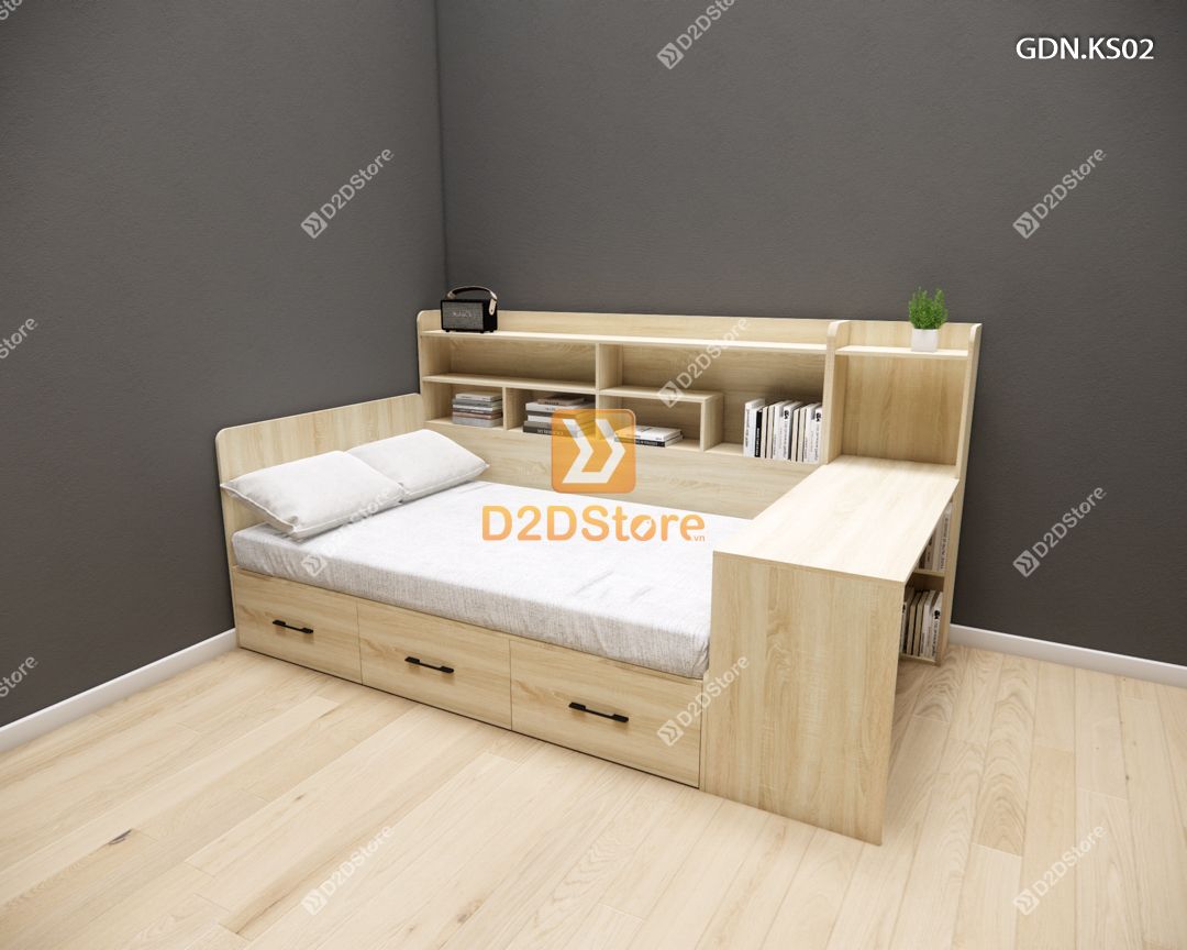  Giường ngủ kết hợp tủ kệ sách GDN.KS02 