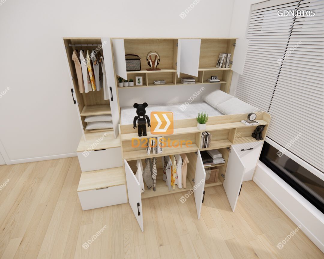  Giường ngủ kết hợp bàn học tủ áo GDN.BT05 