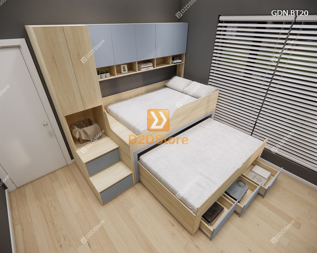 Giường ngủ kết hợp bàn học tủ áo GDN.BT20