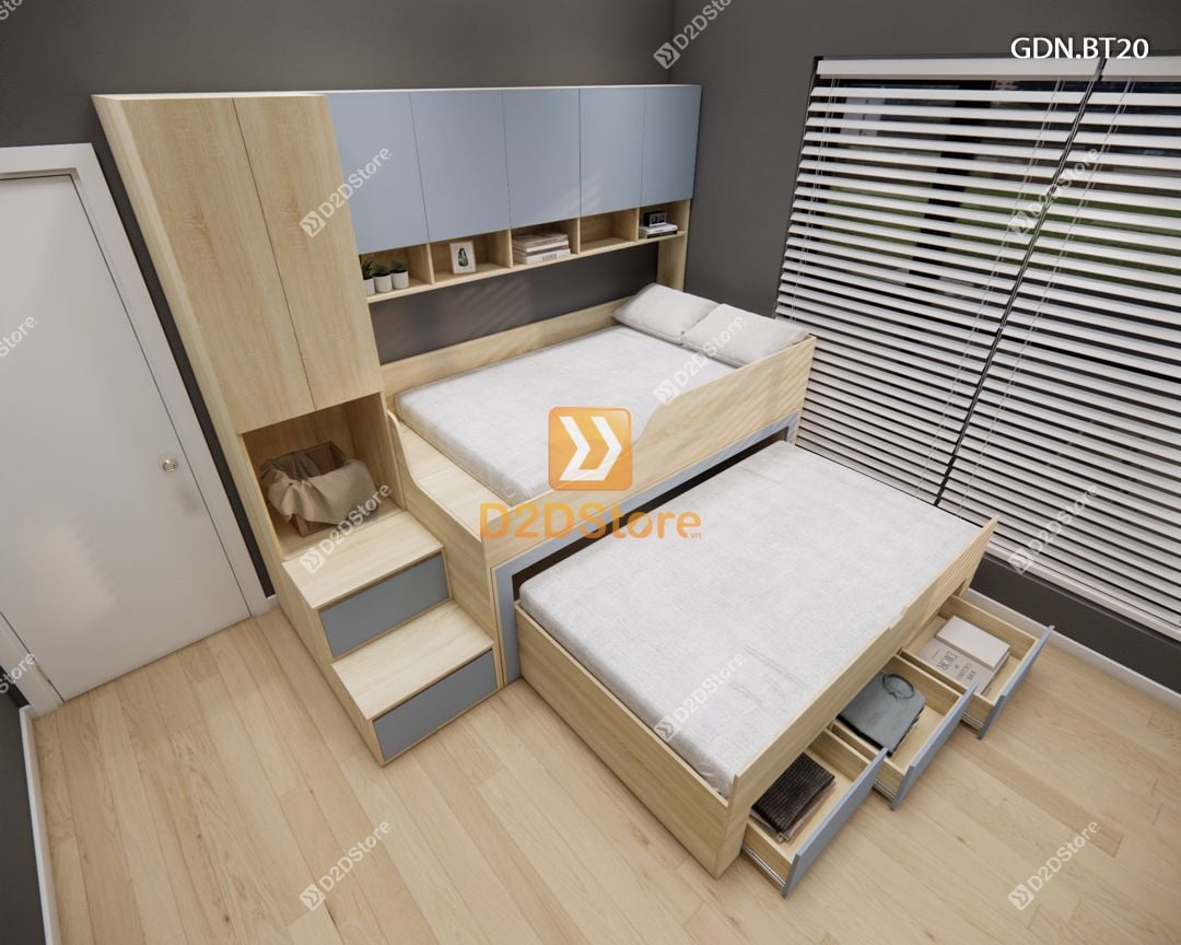  Giường ngủ kết hợp bàn học tủ áo GDN.BT20 