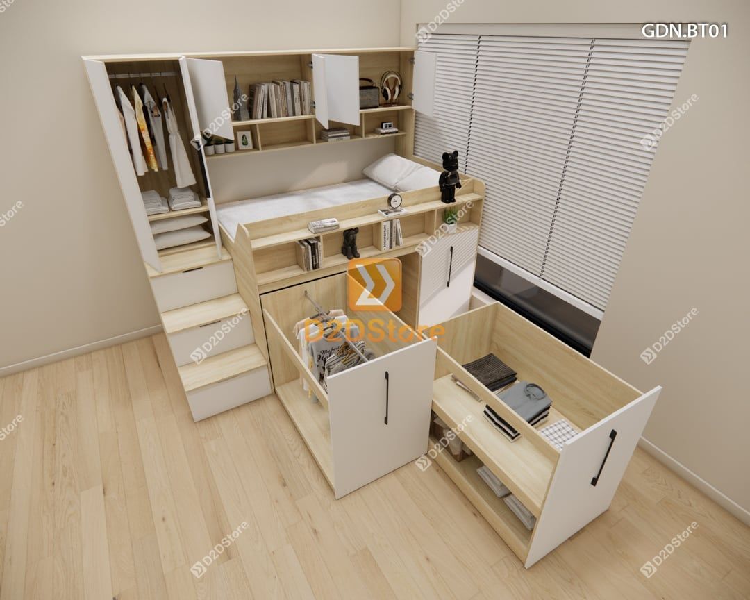  Giường ngủ kết hợp bàn học tủ áo GDN.BT01 