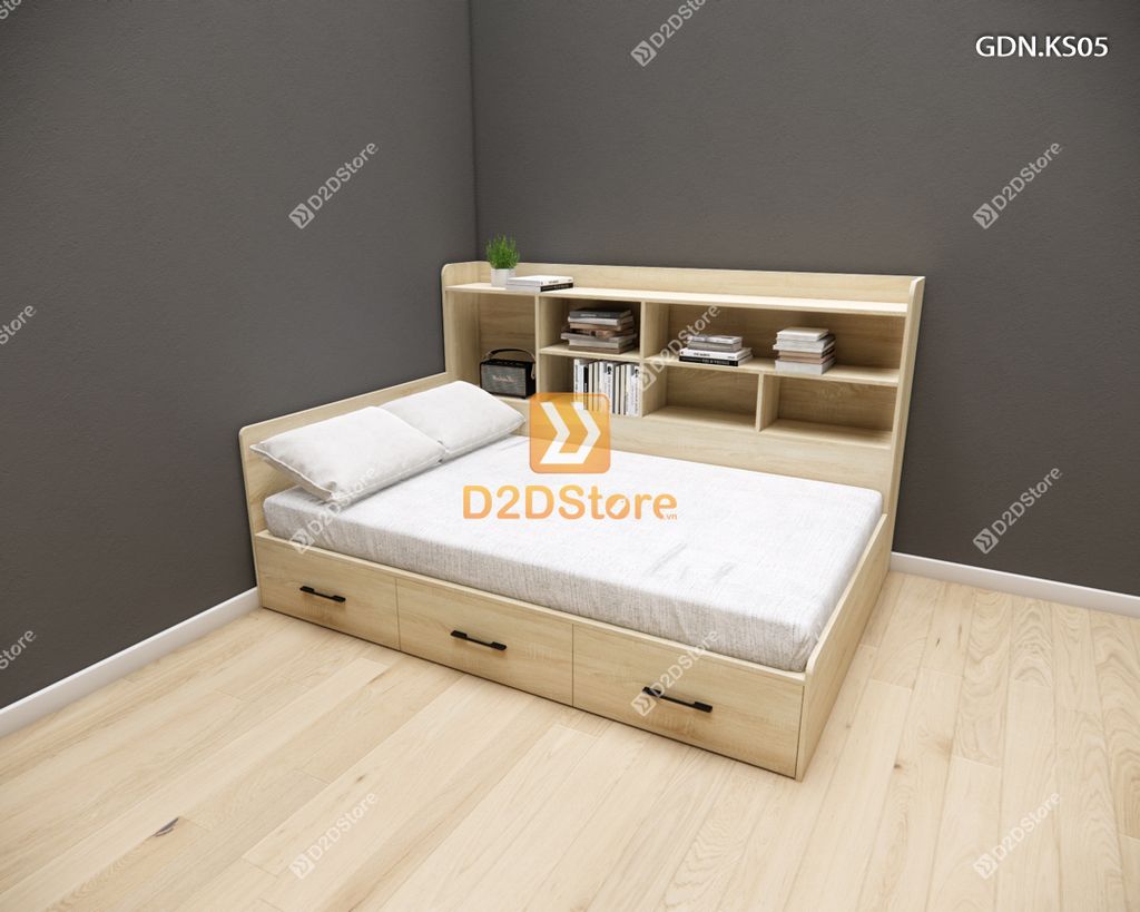 Giường ngủ kết hợp tủ kệ sách GDN.KS05