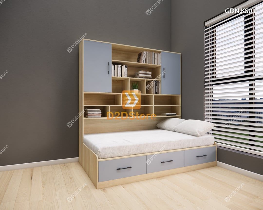  Giường ngủ kết hợp tủ kệ sách GDN.KS01 