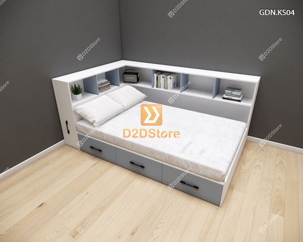 Giường ngủ kết hợp tủ kệ sách GDN.KS04