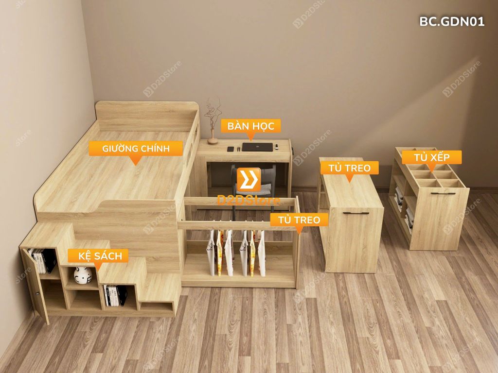 Giường đa năng kết hợp tủ kéo và bàn học mã BC.GDN01