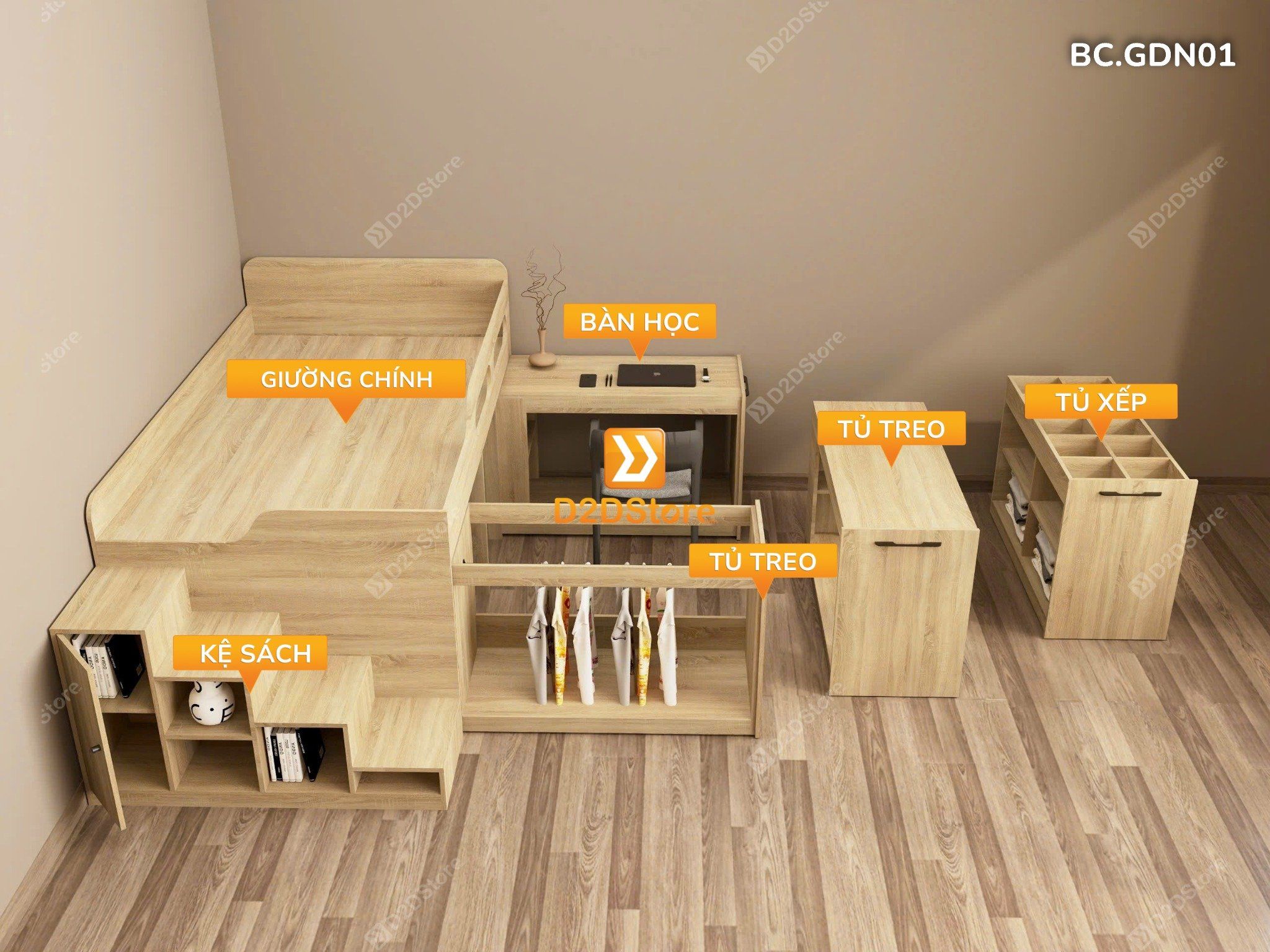  Giường đa năng kết hợp tủ kéo và bàn học mã BC.GDN01 