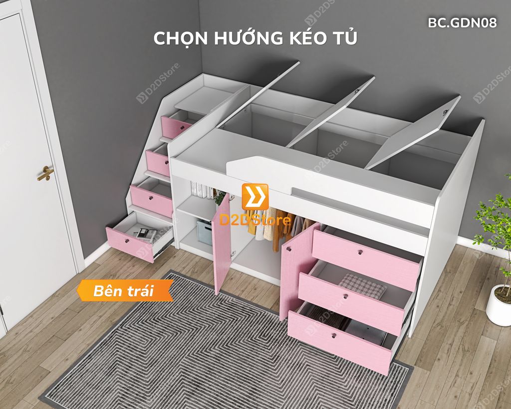 Giường kết hợp tủ áo và nhiều ngăn kéo đa năng thông minh mã BC.GDN08