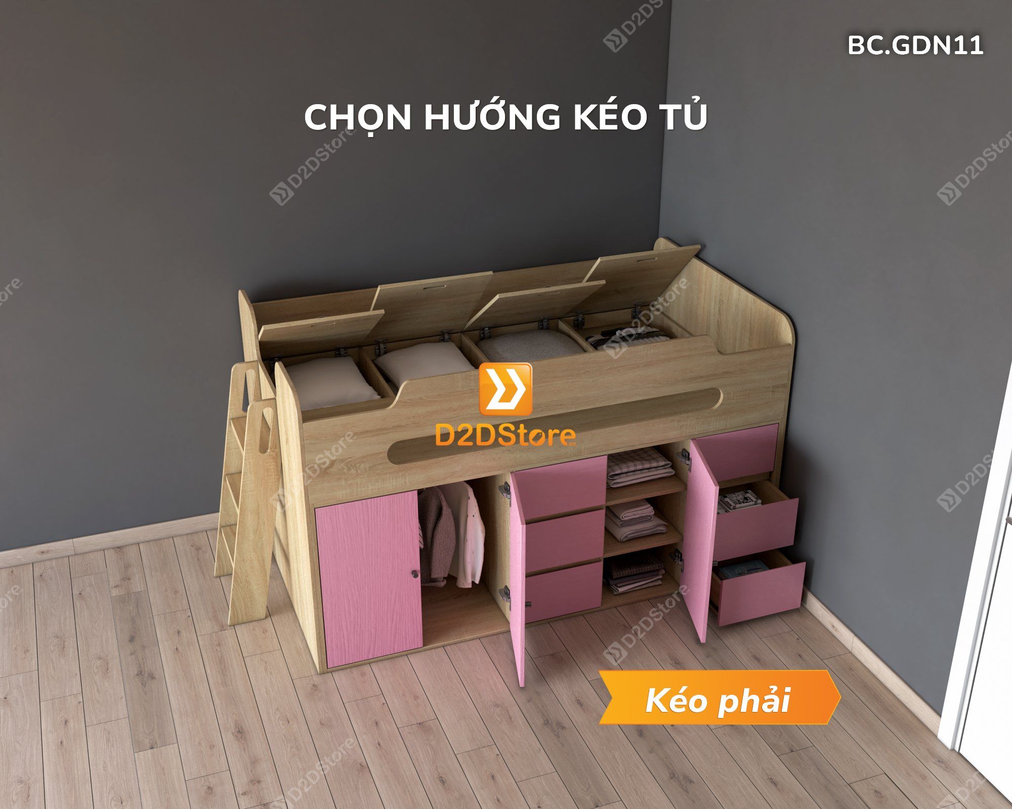  Giường kết hợp tủ áo và nhiều ngăn kéo đa năng thông minh mã BC.GDN11 