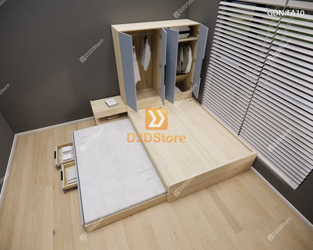  Giường ngủ kết hợp tủ áo GDN.TA10 