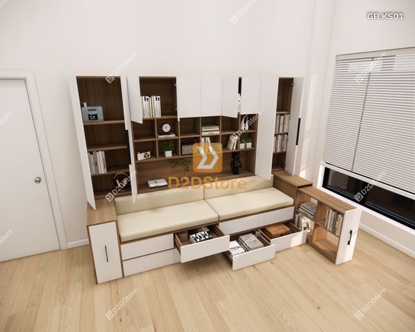 Ghế Bench kết hợp tủ kệ sách GB.KS01