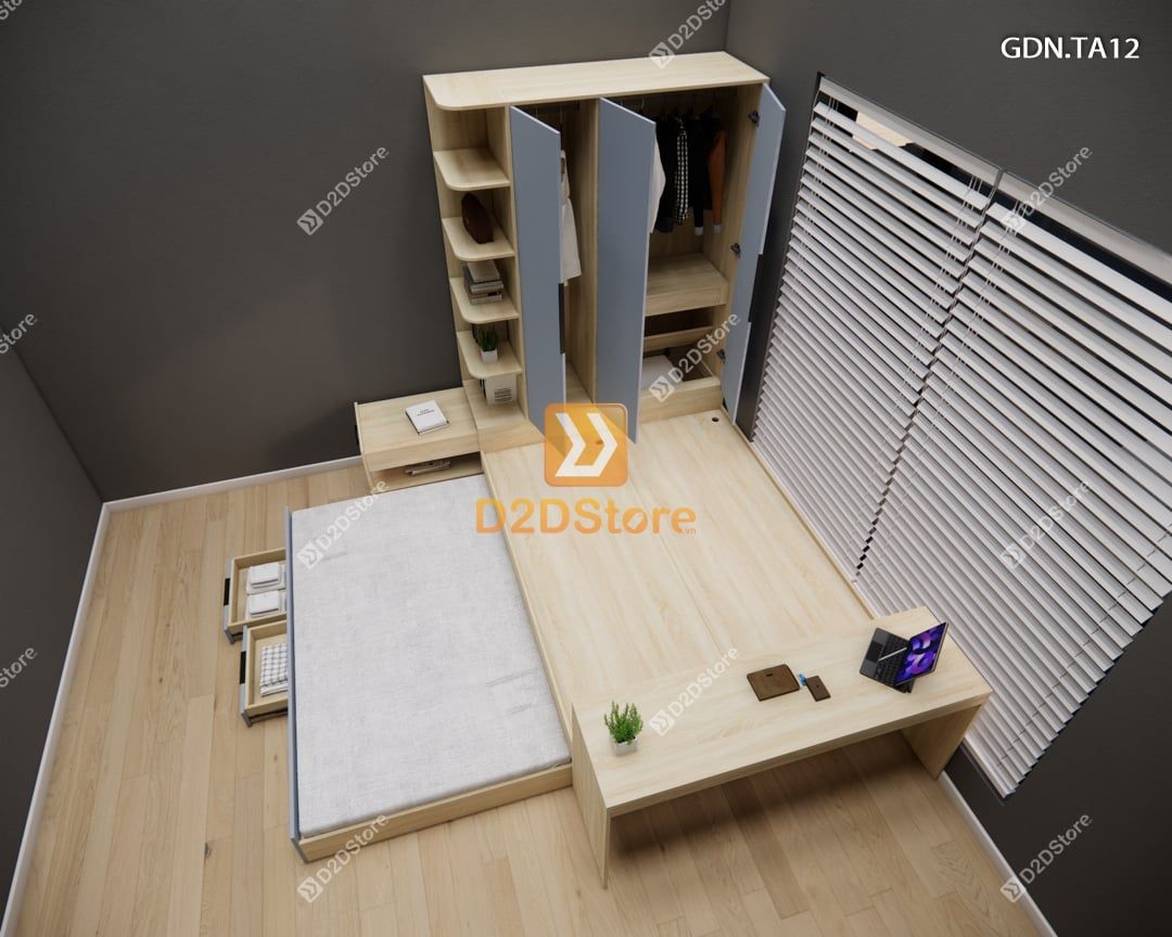 Giường ngủ kết hợp tủ áo GDN.TA12 