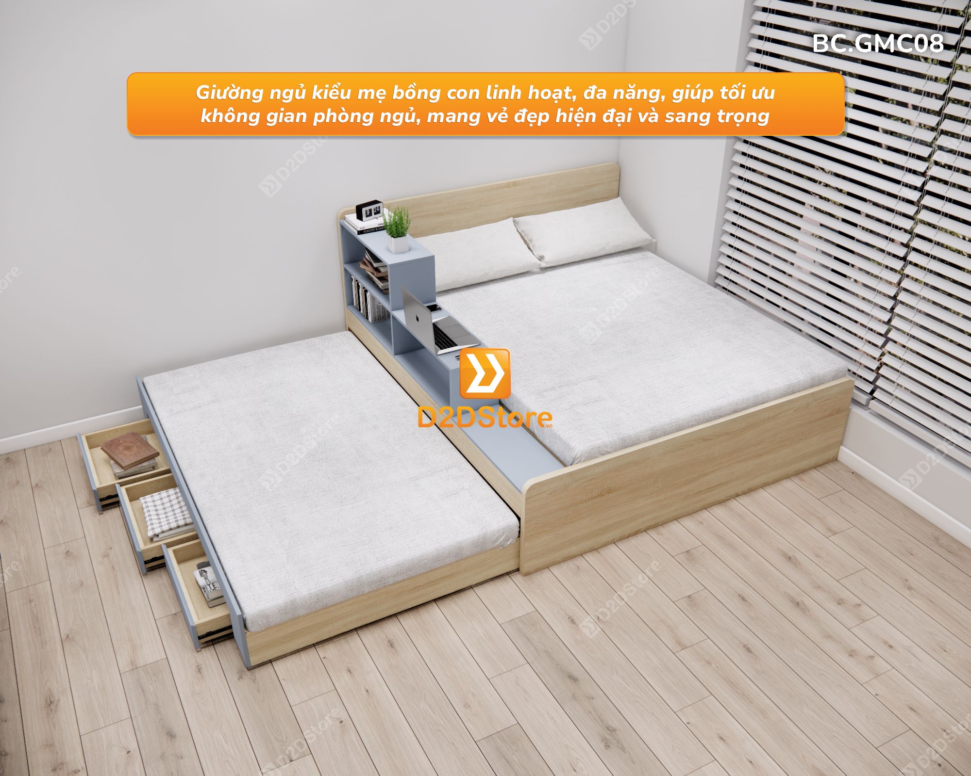  Giường kéo 2 tầng thông minh nhiều kích thước mã BC.GMC08 
