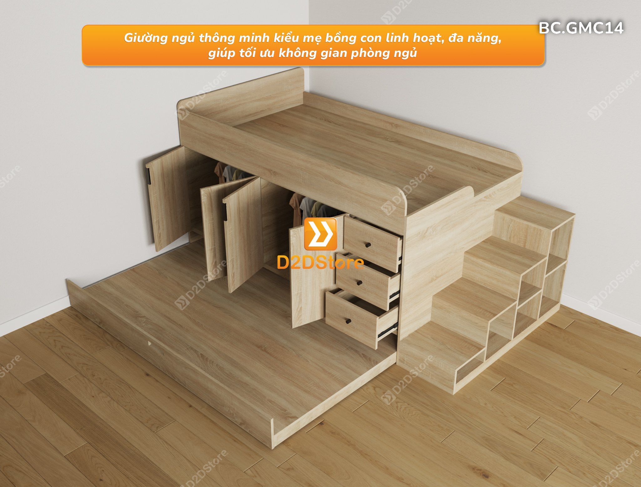  Giường kéo 2 tầng thông minh nhiều kích thước mã BC.GMC14 