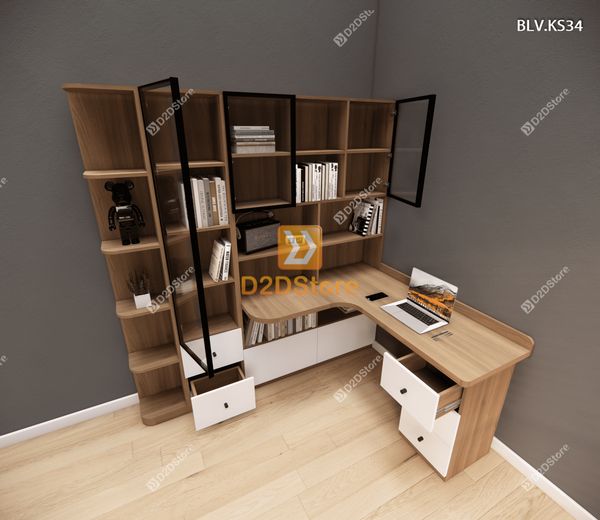 Bàn làm việc kết hợp kệ sách BLV.KS34