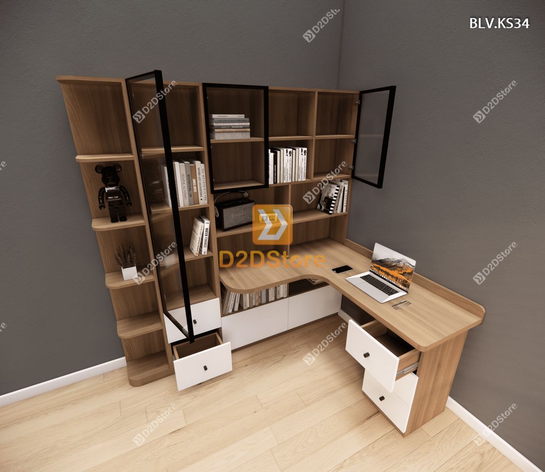  Bàn làm việc kết hợp kệ sách BLV.KS34 
