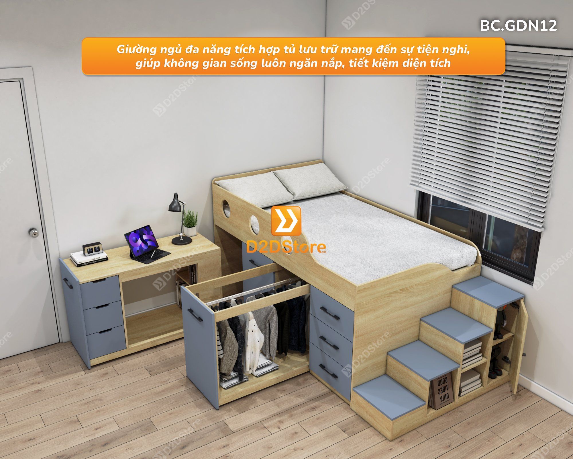  Giường đa năng kết hợp tủ áo và bàn học mã BC.GDN12 