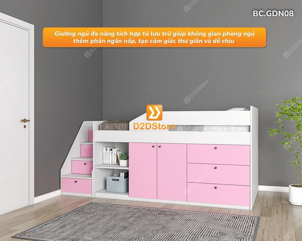 Giường kết hợp tủ áo và nhiều ngăn kéo đa năng thông minh mã BC.GDN08