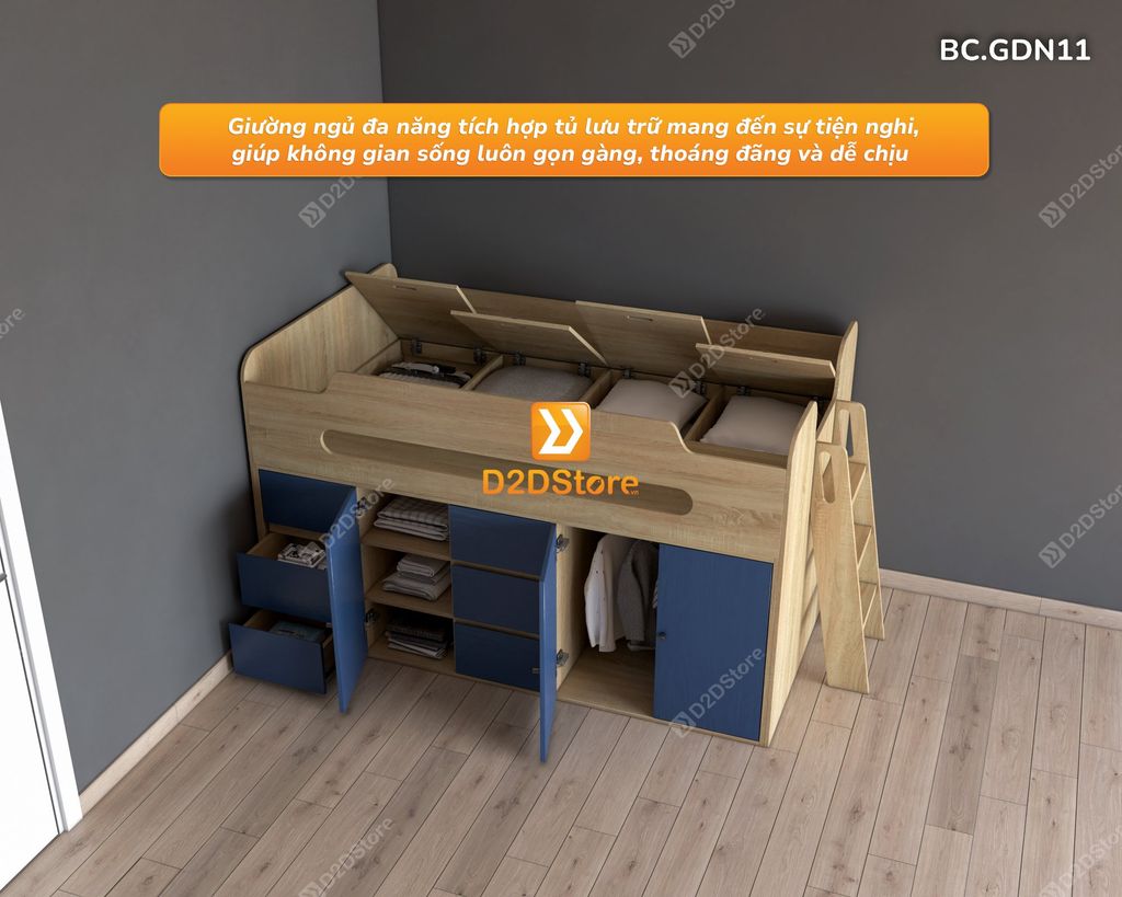 Giường kết hợp tủ áo và nhiều ngăn kéo đa năng thông minh mã BC.GDN11