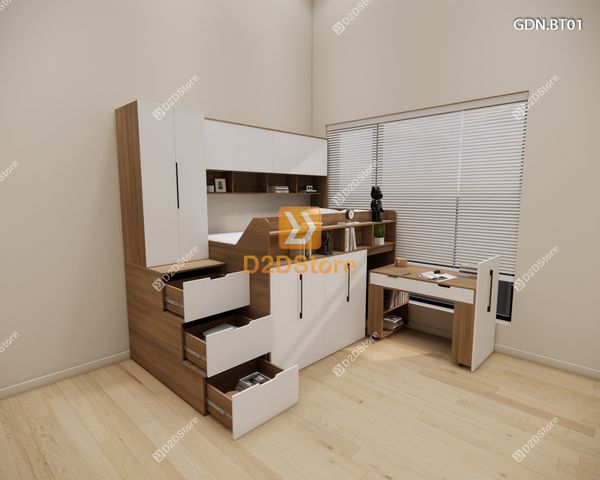 Giường ngủ kết hợp bàn học tủ áo GDN.BT01