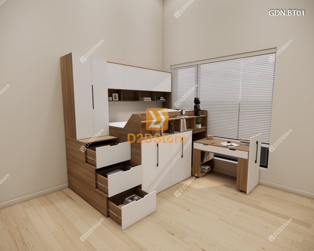  Giường ngủ kết hợp bàn học tủ áo GDN.BT01 