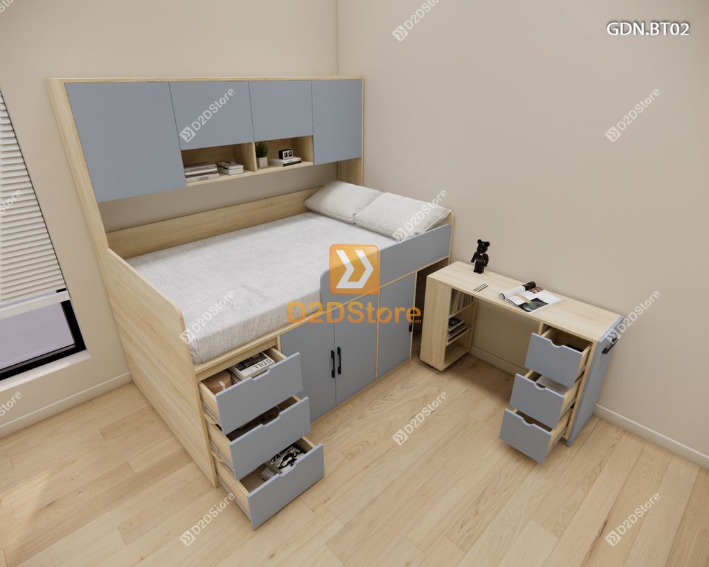 Giường ngủ kết hợp bàn học tủ áo GDN.BT02