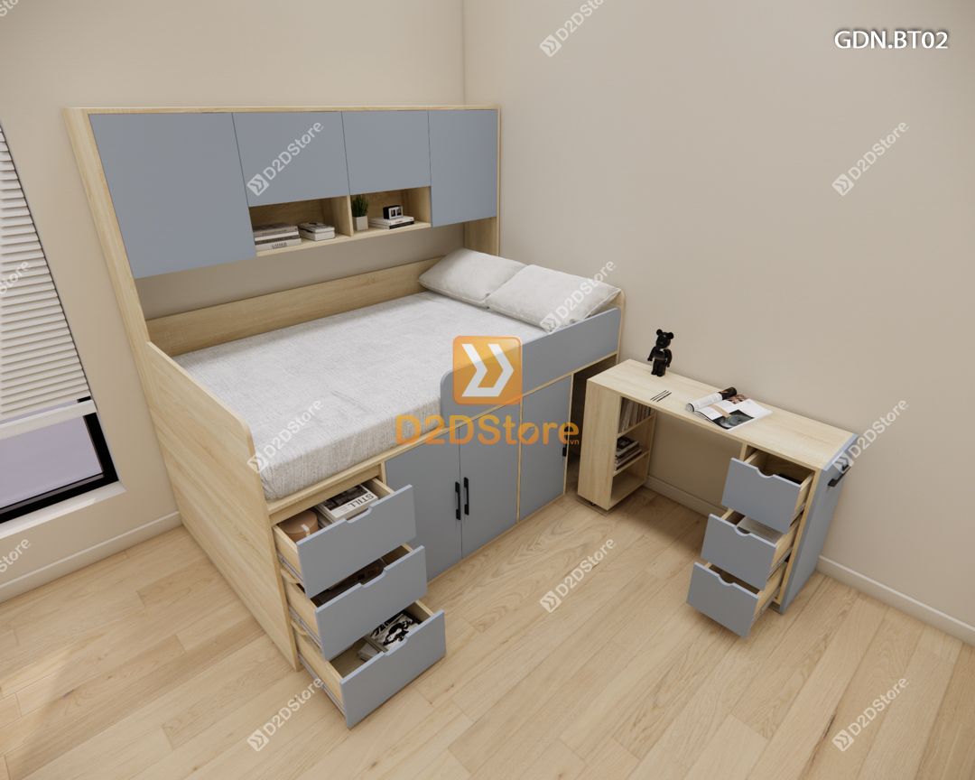 Giường ngủ kết hợp bàn học tủ áo GDN.BT02 